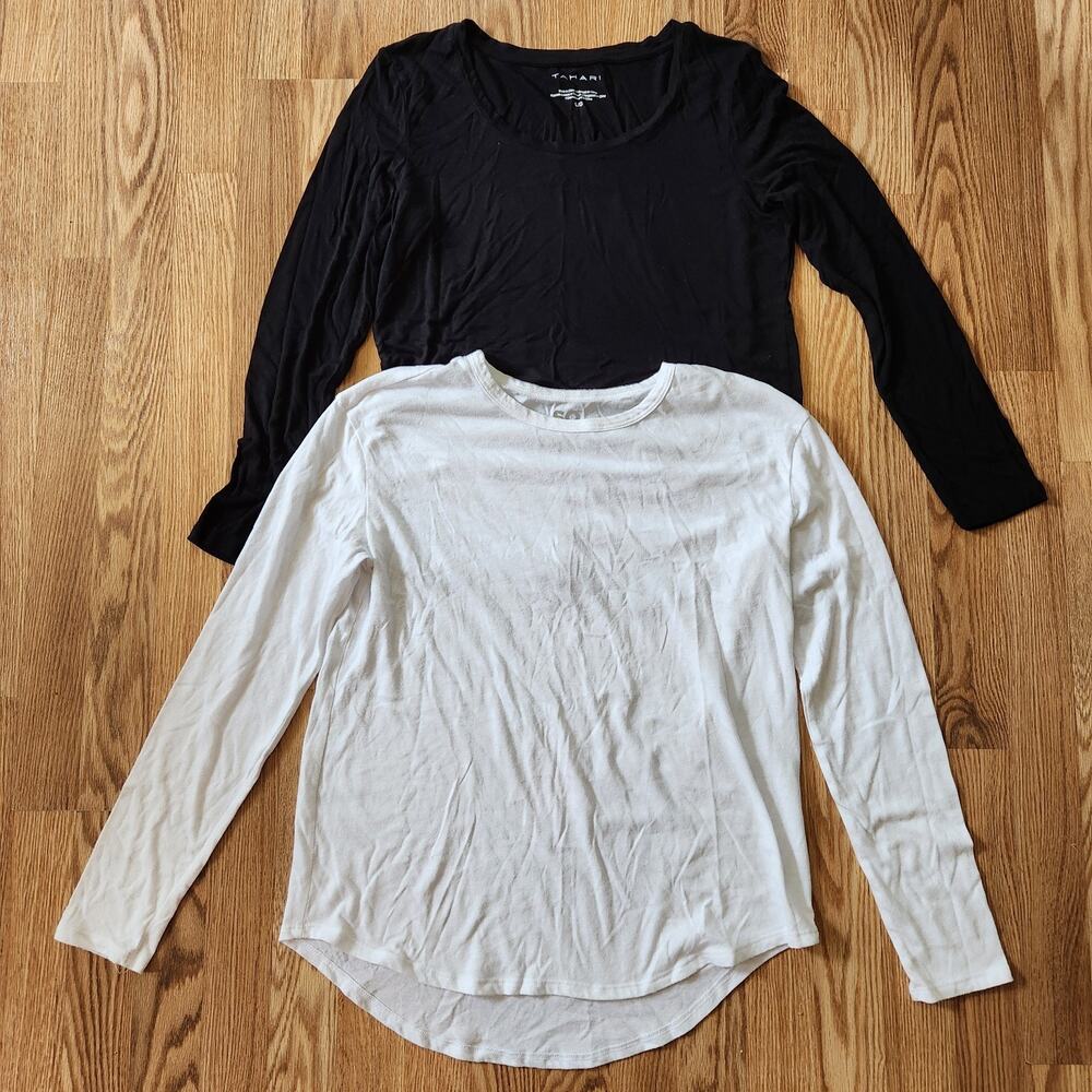 Tahari, SO Pullover Tops Large Casual Long Sleeve Tee Crew, Scoop Neck Lot of 2